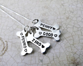 Dog Bone Necklace | Pet Name Necklace | Pet Lover Gift | Engraved Dog Bone | Hand Stamped Pet Jewelry | Sterling Silver Dog Bone | Pet Mom