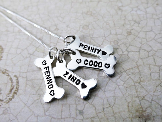 Dog Bone Necklace | Pet Name Necklace | Pet Lover Gift | Engraved Dog Bone | Hand Stamped Pet Jewelry | Sterling Silver Dog Bone | Pet Mom