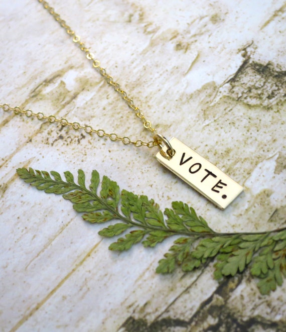 Vote. Necklace | Gold Vote Jewelry | Hand Stamped Vote Necklace | 14k Gold Filled | Gold Bar Necklace