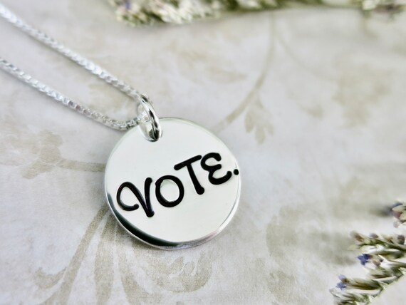 VOTE. Hand Stamped Sterling Silver Necklace | Democratic Jewelry | Election |