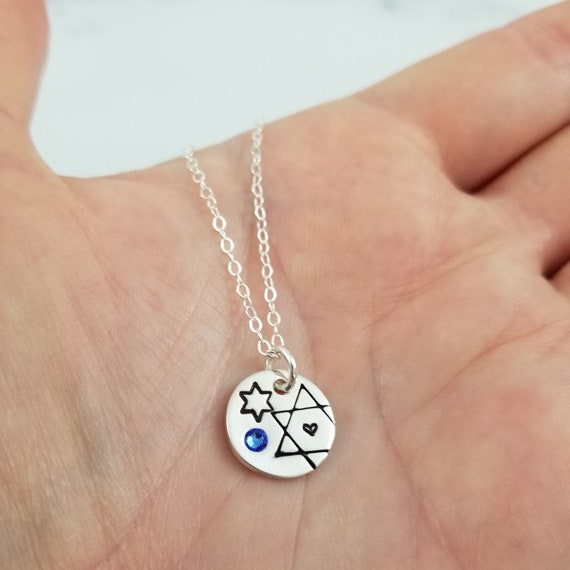 Jewish Star Necklace | Judaica Stars & Sparkles Collection | Sterling Silver | Swarovski Crystal | Hand Stamped