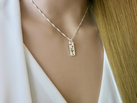 Chai Hebrew Necklace with Jasmine Floral Accent | Hand Stamped Sterling Silver Jewish Jewelry
