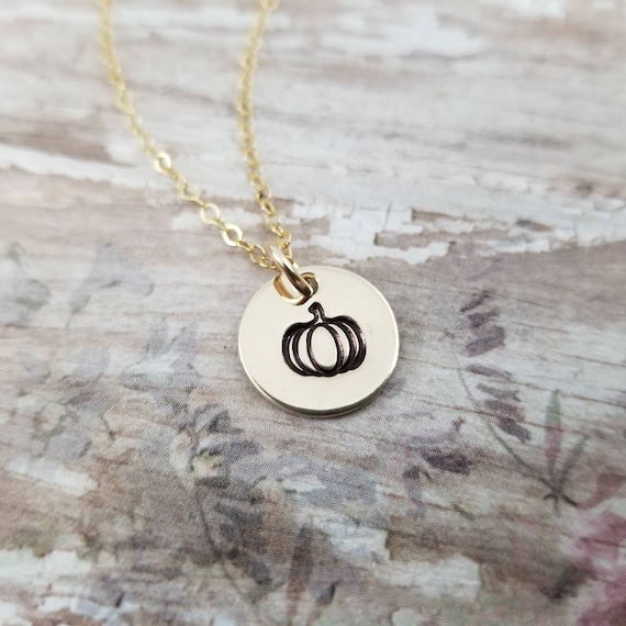 Pumpkin Necklace | Pumpkin Jewelry | Autumn Necklace | Fall Jewelry | 14k Gold Filled | Hand-stamped jewelry | Harvest Jewelry | Halloween