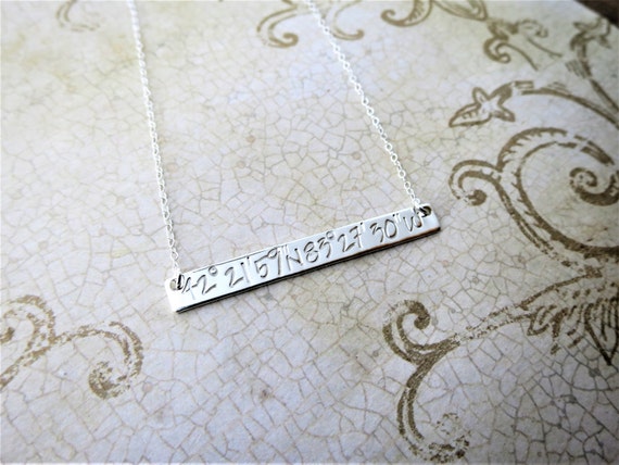 Latitude Longitude Sterling Silver Bar Necklace | Coordinates Necklace | Special Place Jewelry