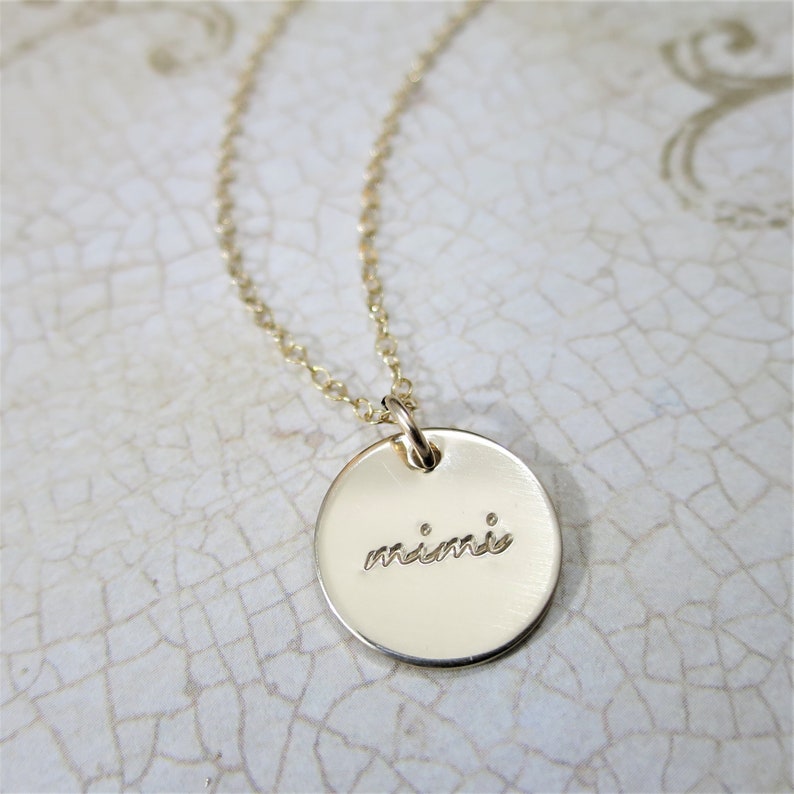 Grandma Necklace Bubbe Jewelry Bubbie Nonna Mimi Gold Fill Disc Gold Fill Pendant Hand Stamped 14k Gold Filled image 2