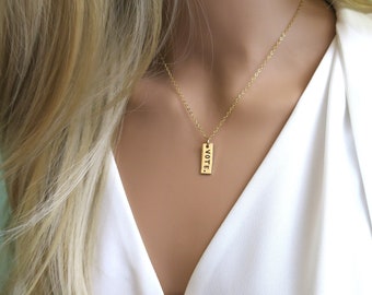 Abstimmen. Halskette | Gold Vote Schmuck | Hand gestempelt Vote Halskette | 14k Gold gefüllt | Gold Bar Halskette