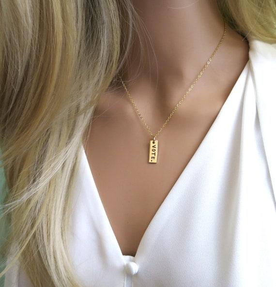 Vote. Necklace | Gold Vote Jewelry | Hand Stamped Vote Necklace | 14k Gold Filled | Gold Bar Necklace