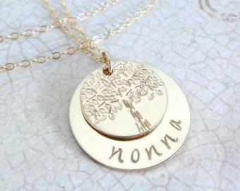 Grandma Necklace | Grandmother Necklace | Nonna Jewelry | Nana Jewelry | Bubbe Jewelry | Nanny Jewelry | Tree of Life | Gold Fill Discs