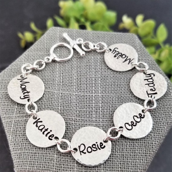 Bracelet | Sterling Silver | Custom | Personalized | Hand Stamped | Gift for Mom | Gift for Grandma | Discs Bracelet | Kids Names