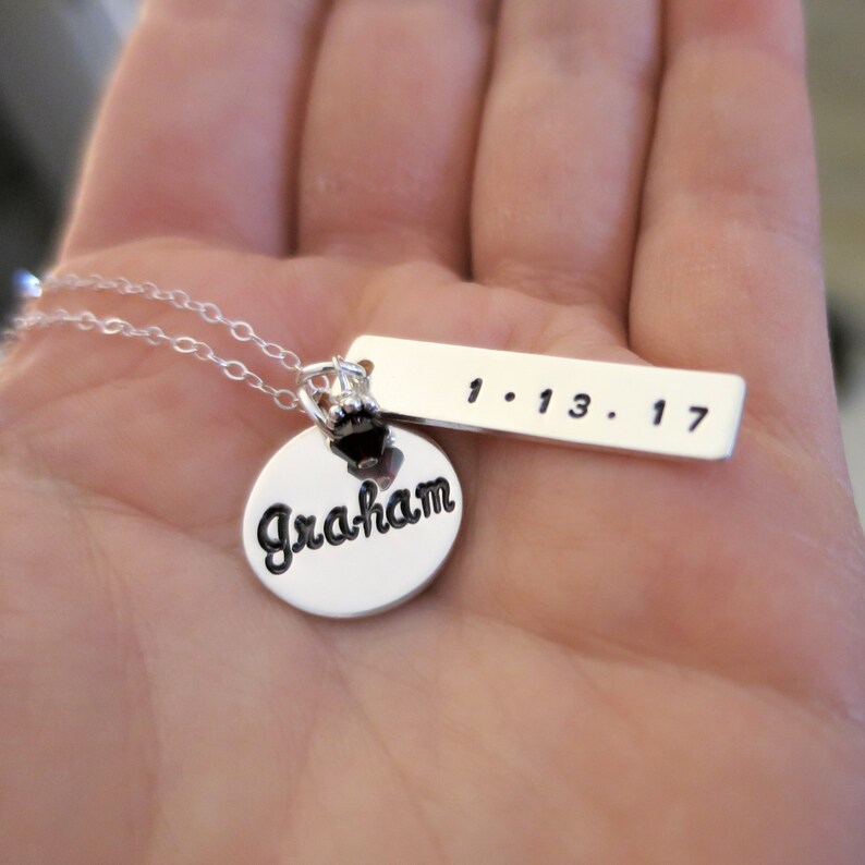 Baby's Name and Birth Date Charm Necklace Kid's Name Etsy