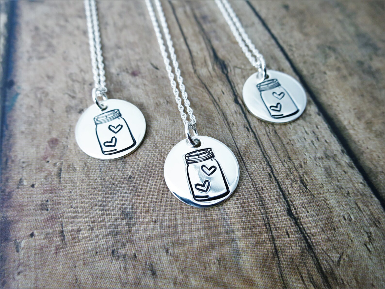 Mason Jar Necklace Heart Necklace Sterling Silver Disc Etsy