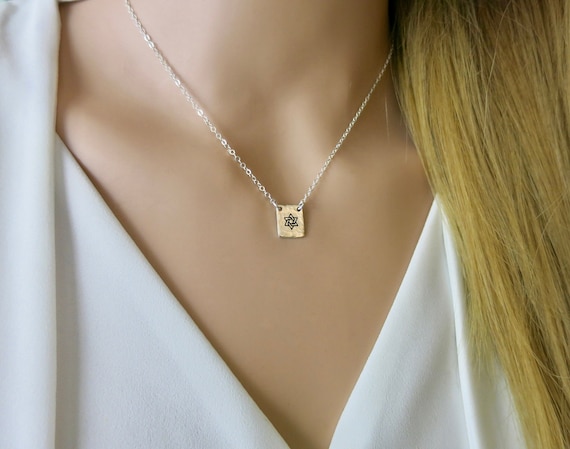 Star of David Shield Necklace | Magen David | Square Sterling Silver Pendant | Jewish Star | Judaica | Handmade & Hand Stamped