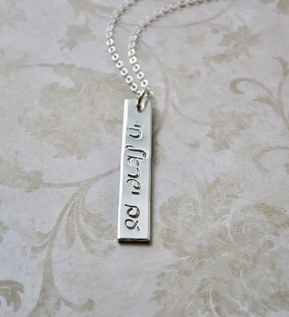 Am Yisrael Chai Script Hebrew Bar Necklace | 14k gold-filled or Sterling Silver | Vertical Rectangle Pendant | Handmade & Hand Stamped