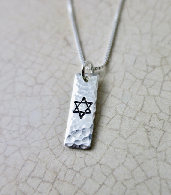 Star of David Sterling Silver Hammered Bar Necklace | Jewish Jewelry | Magen David | Israel Strong | Handmade & Hand Stamped
