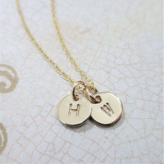 Tiny Disc Necklace | Small Gold Pendants | Initial Necklace | Initial Jewelry | Monogram | Petite Discs | Hand Stamped | 14k Gold Filled