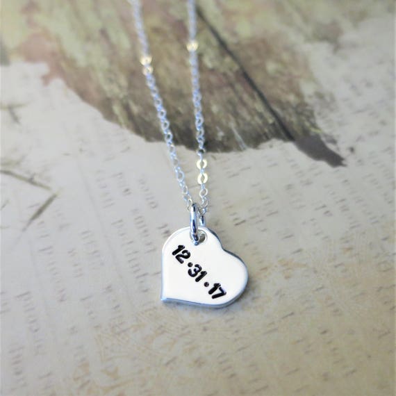 Personalized Date on Heart Necklace Sterling Silver Date Necklace