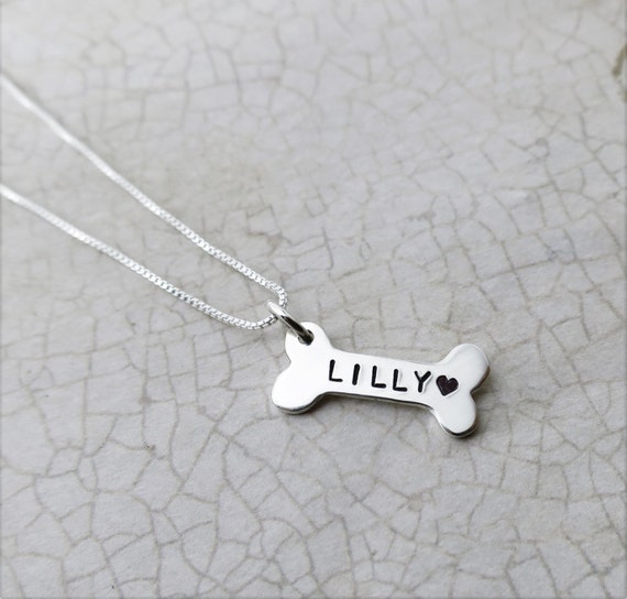 Dog Bone Necklace | Pet Name Necklace | Pet Lover Gift | Engraved Dog Bone | Hand Stamped Pet Jewelry | Sterling Silver Dog Bone | Pet Mom