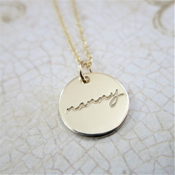 Nanny Necklace | Nanny Jewelry | 14k Gold Filled Pendant Necklace | Hand Stamped Jewelry | Grandma | Bubbe | Nana | Gift for Grandma