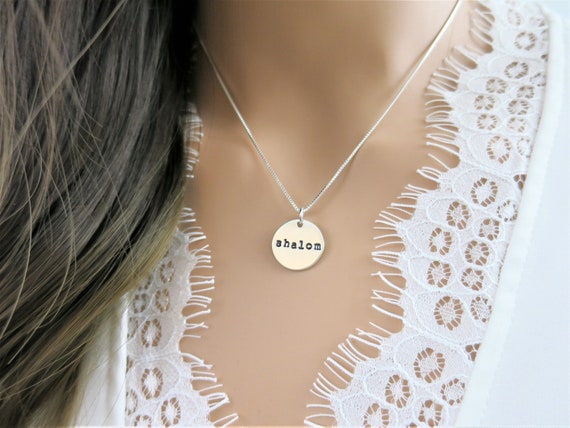 Shalom Necklace | Peace Necklace | Shalom Jewelry | Peace Jewelry | Hebrew | Judaica | Hand Stamped | Sterling Silver | Inspirational