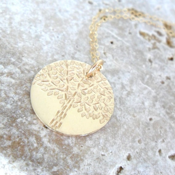 Tree of Life | Hand Stamped Tree | Engraved Tree | Tree Pendant | Gold Disc | Gold Tree | Gold Fill Jewelry | Family Jewelry