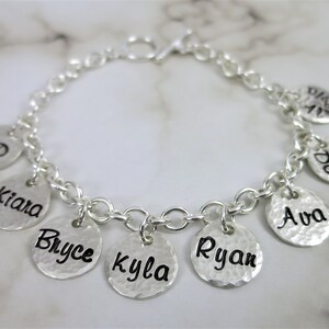 Sterling Silver Charm Bracelet | Custom Charm Bracelet | Personalized Name Bracelet | Gift for Mom | Gift for Grandma | Family Name Discs