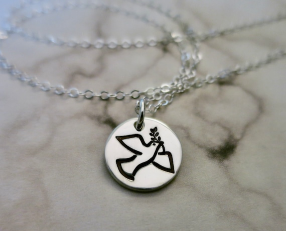 Peace Dove Necklace | Sterling Silver | Hebrew Jewelry | Judaica | Jewish | Olive Branch | Inspirational | Handmade & Hand Stamped