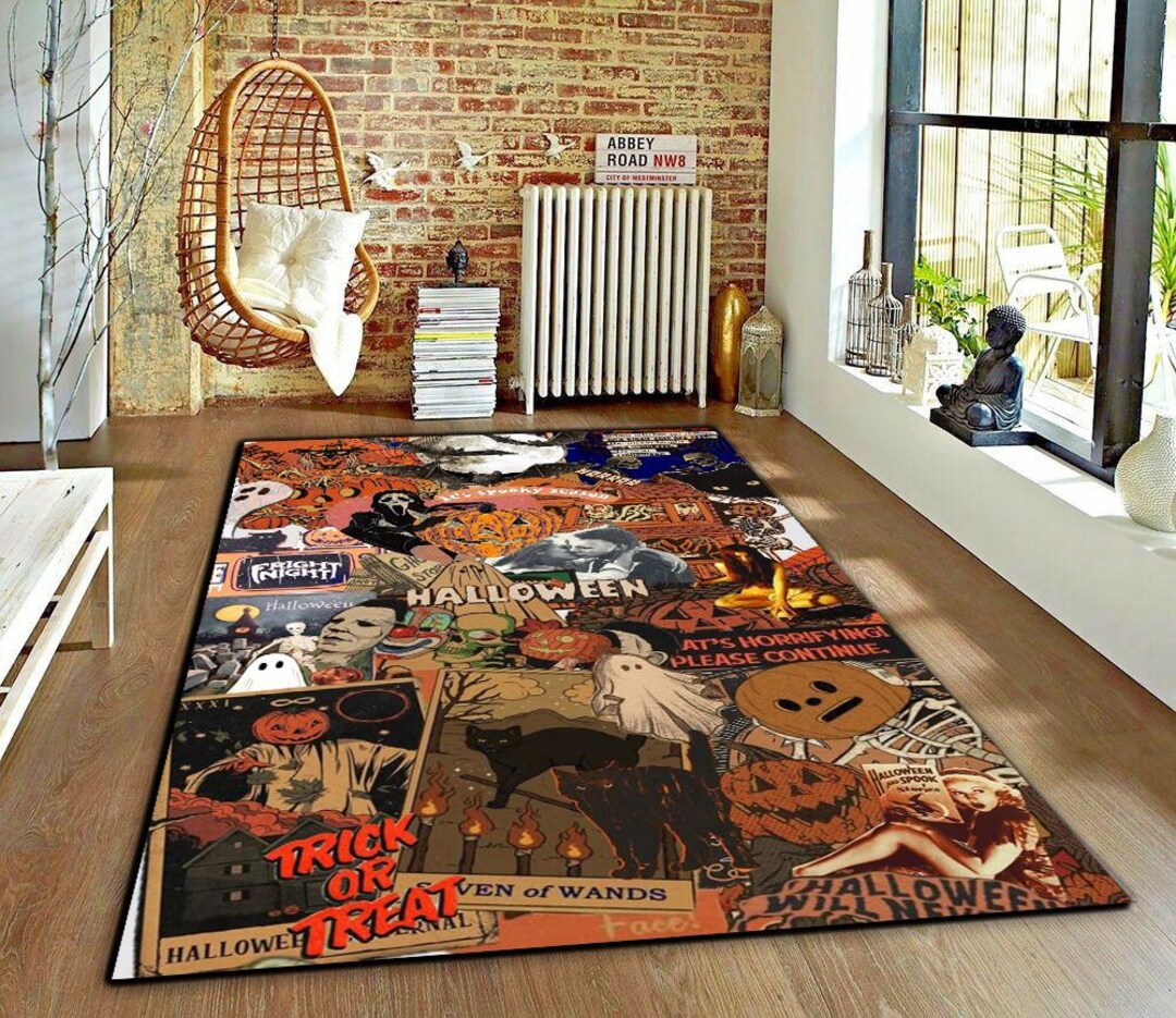 Halloween Horror Rug: Spooky Ghosts, Skeletons, Scream Mask - Etsy