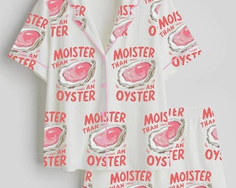 Moister Than an Oyster Pajama Set – Funny Oyster Print Sleepwear, Cute Valentine Pajamas, Soft Button-Up PJ Set for Women