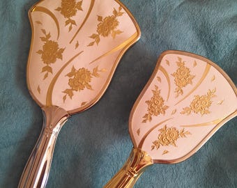 Antique hand mirror and brush set