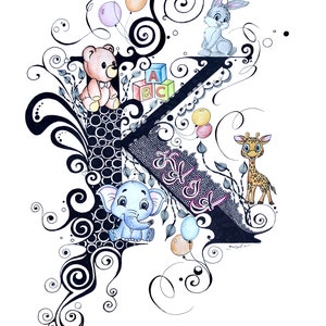 Design de nome, monograma, arte original desenhada à mão personalizada