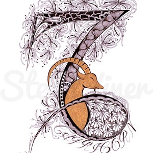 ZODIAC Art CAPRICORN - moderne Tierkreis-Design-Kunst aus Original Tinte Zeichnung, Home Decor, Wand-Dekor, Steinbock Karten und Drucke