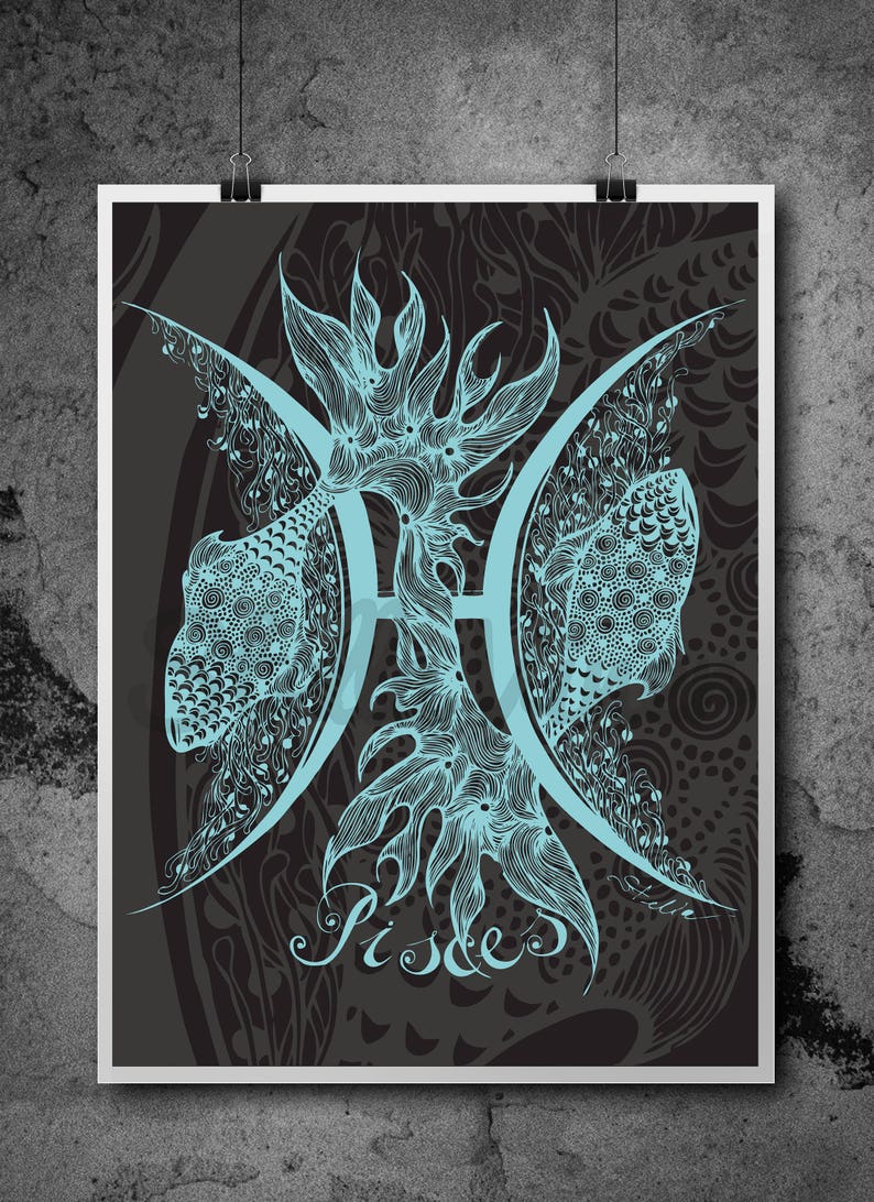 Zodiac Art PISCES print from original design and drawing Etsy