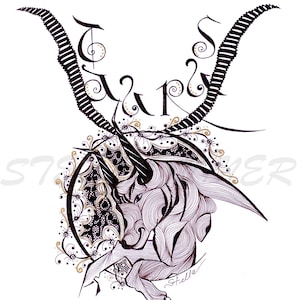Sternzeichen STIER - Druck nach Original Design und Zeichnung, Wanddekoration, Stier Home Dekor, StierKarten und Drucke