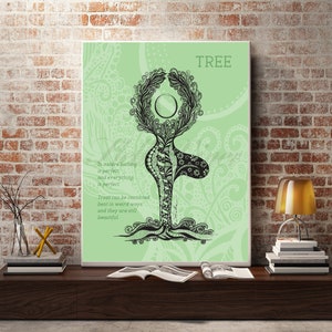 YOGA ART TREE modern yoga art from Original Ink Drawing, Home Decor, Yoga Studio Decor, Wall Decor image 2