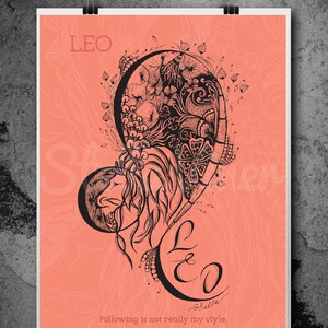 Zodiac Art  LEO - print from original design and drawing, wall decor, zodiac wall decor