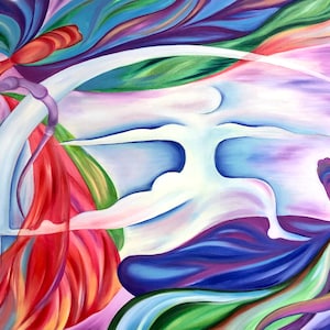 Yoga Art WARRIOR ll -original oil painting, yoga wall decor