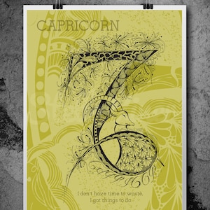 Zodiac Art  CAPRICORN - print from original design and drawing, wall decor, zodiac wall decor