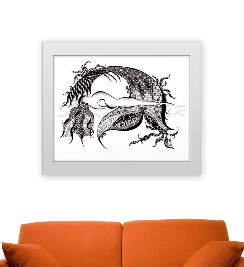 YOGA ART FISH Modern Yoga Art From Original Ink Drawing Etsy