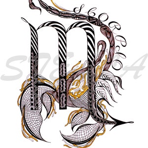 Zodiac Art  SCORPIO -  print from original design and drawing, wall decor, scorpio home decor, scorpio cards and prints