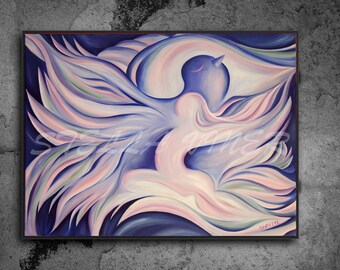 Yoga Art  PIGEON - fine art giclee from original oil painting, yoga wall decor