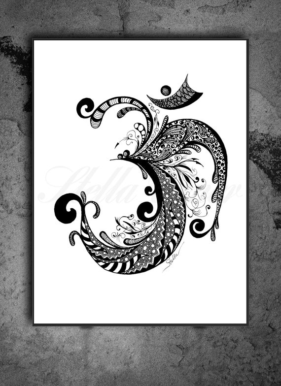 Yoga Art Om Modern Yoga Art From Original Ink Drawing Home Etsy