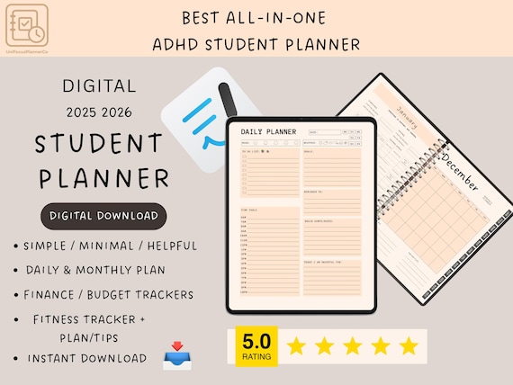 ADHD Student Planner: Daily Focus & Study Organizer (Digital Download)