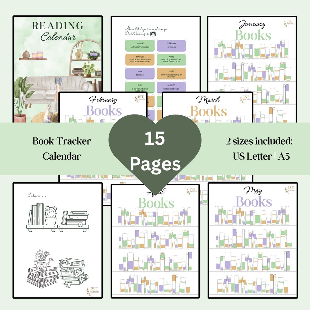 Reading Tracker Calendar | Instant Download | Track Your Reading for ...