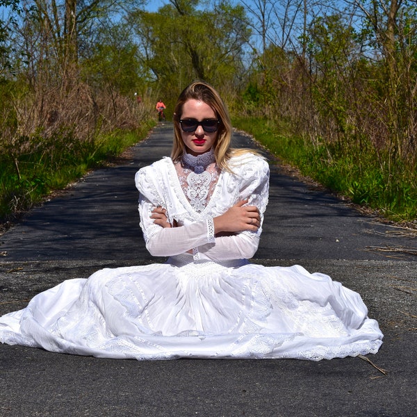 Gunne Sax Prairie Dress Jessica McClintock White Victorian Style Dress Wedding Dress