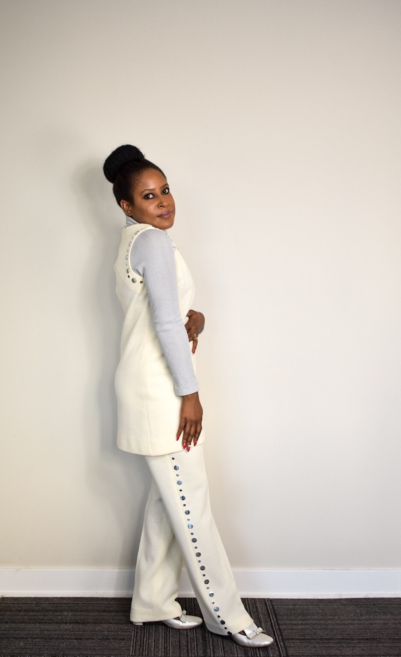 Vintage 60s Mod Tunic and Pants Set with Stud Embellishment