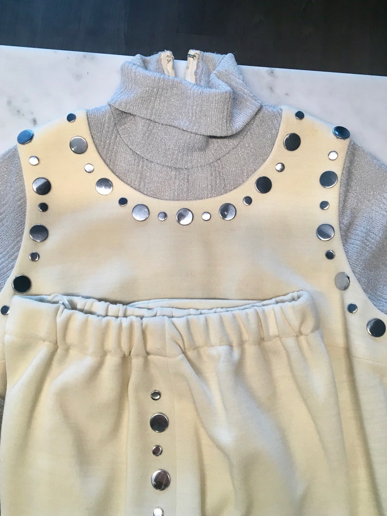 Vintage 60s Mod Tunic and Pants Set with Stud Embellishment