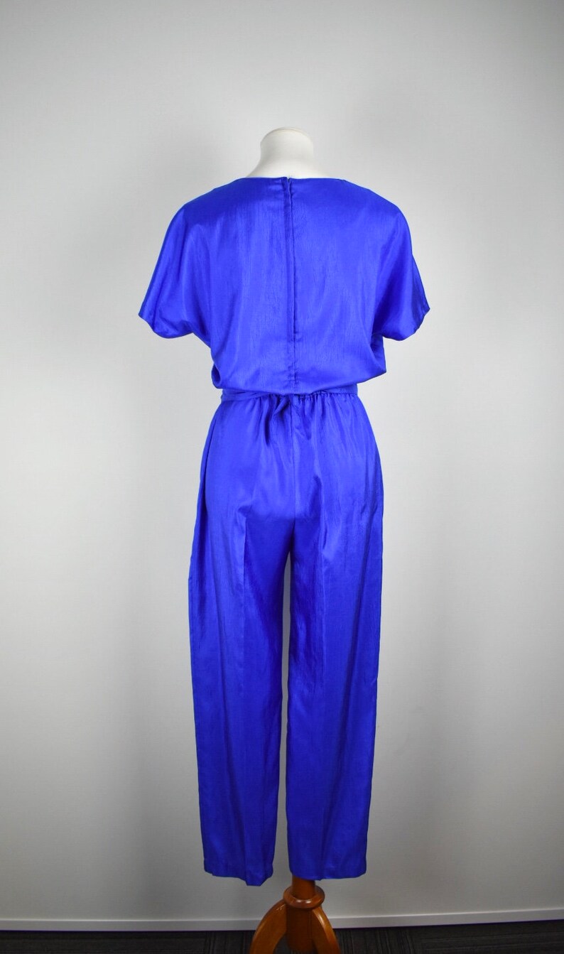Vintage Jumpsuit/80s Blue Short Sleeve Jumpsuit With Rope Belt Etsy