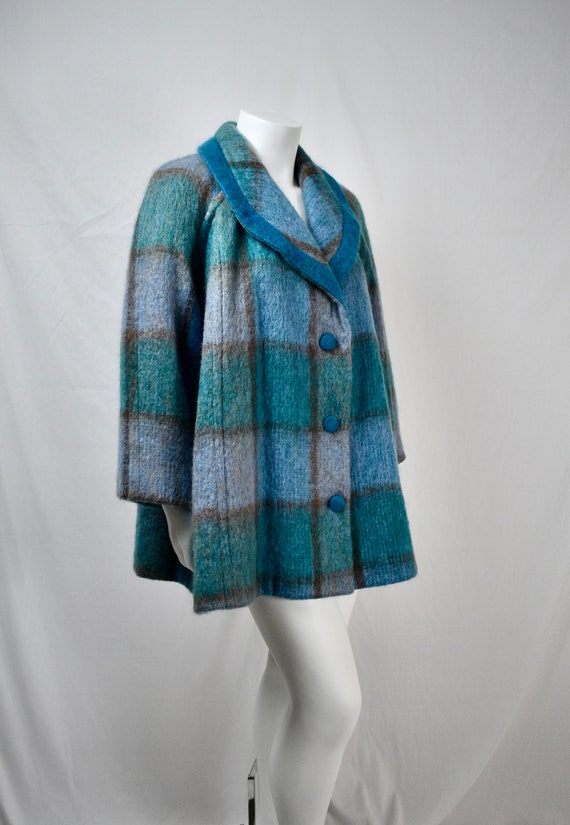 Vintage Irish Mohair and Wool Plaid Swing Coat wit