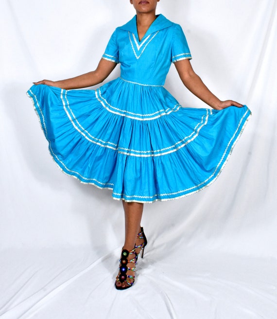 Vintage Patio Dress / Summer Dress in Turquoise an
