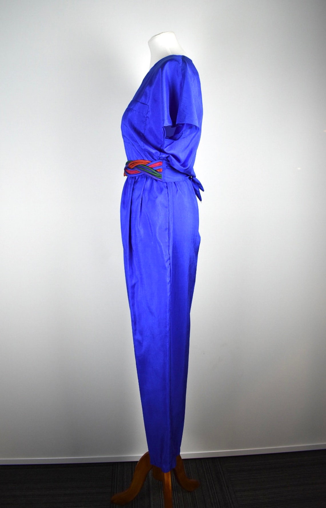 Vintage Jumpsuit/80s Blue Short Sleeve Jumpsuit With Rope Belt Etsy